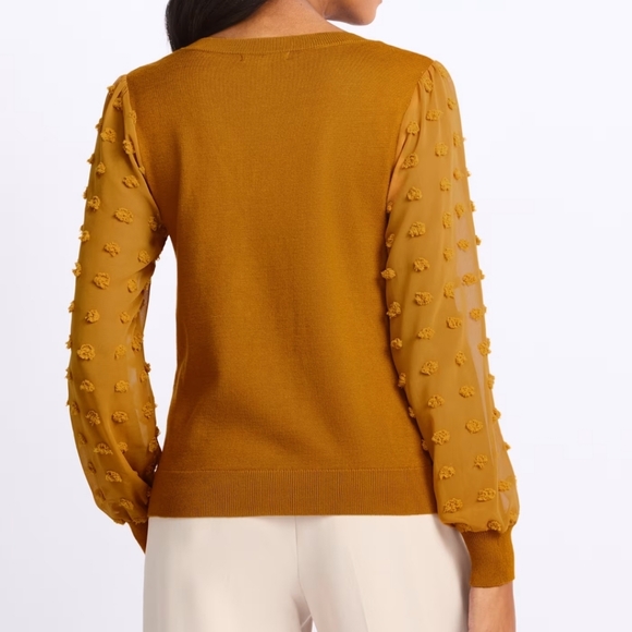 Elegant Light Brown Sweater with Textured Sheer Sleeves - Picture 2 of 3